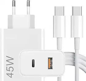 Kit Carregador Super Turbo 45W + Cabo USB Tipo C de 1m Compatível com Celulares, Tablets e Notebooks
