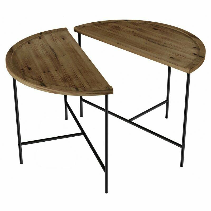 walgreen Luebel Set of Wooden Half Moon Coffee Side Console Tables Living Room Hallway Furniture, 60 x 60 x 45cm