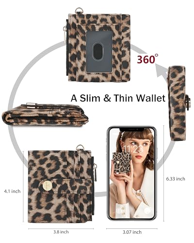 Image of Small Wristlet Wallets for Women Keychain Wristlet Wallet RFID Blocking Key Chain Wallet With Zipper Coin Pocket,2 Id Window (Leopard)
