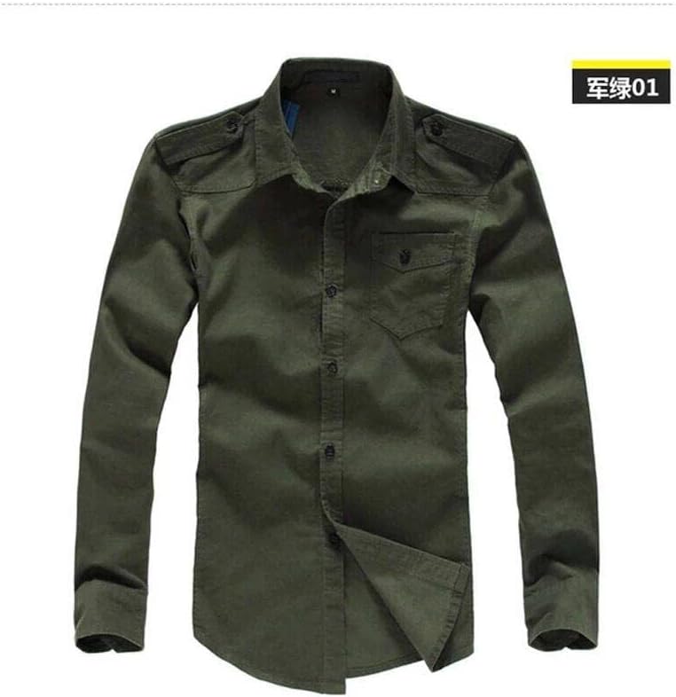[YUAN YUAN] メンズサマーミリタリーシャツメンズワークカジュアルシャツシャツメンズアウトドアワークスリムフィットソリッドカ