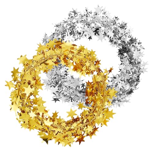 2 Stück Weihnachten Lametta Girlande, 7.5M Lametta Stern...