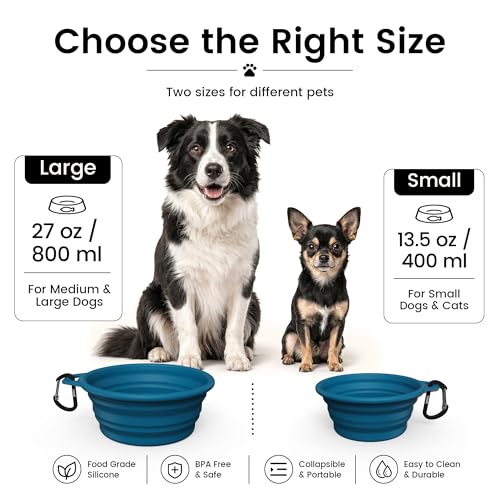 OHMO Large Collapsible Dog Bowls for Travel, 27oz, 2pcs, Dark&Light Blue by OHMO - Image 2