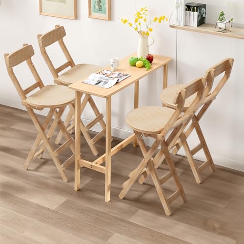 Warmiehomy Folding Breakfast Bar Stools Set of 2 Modern Rattan Barstool Kitchen Stools with Backs for Kitchen Counter Dining Table Living Room Bedroom, Seat Height 60CM - Image 3
