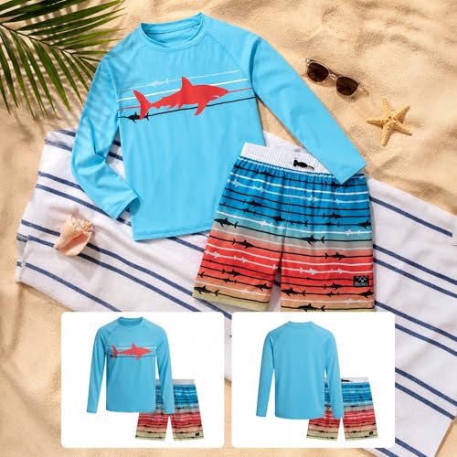 Image of Big Chill Boys Rash Guard Set - 2 Piece UPF 50+ Boys Swim Trunks & Long Sleeve Boy Swim Shirt Youth Bathing Suit Swimwear Set