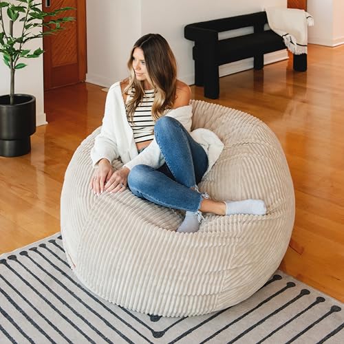 Image of Big Joe Fuf 5Ft Oversized Foam Bean Bag Chair with Removable Cover for Kids, Teens, Adults, Vanilla Latte, Corded Plush, 5 Foot Large Reading and Gaming Seat