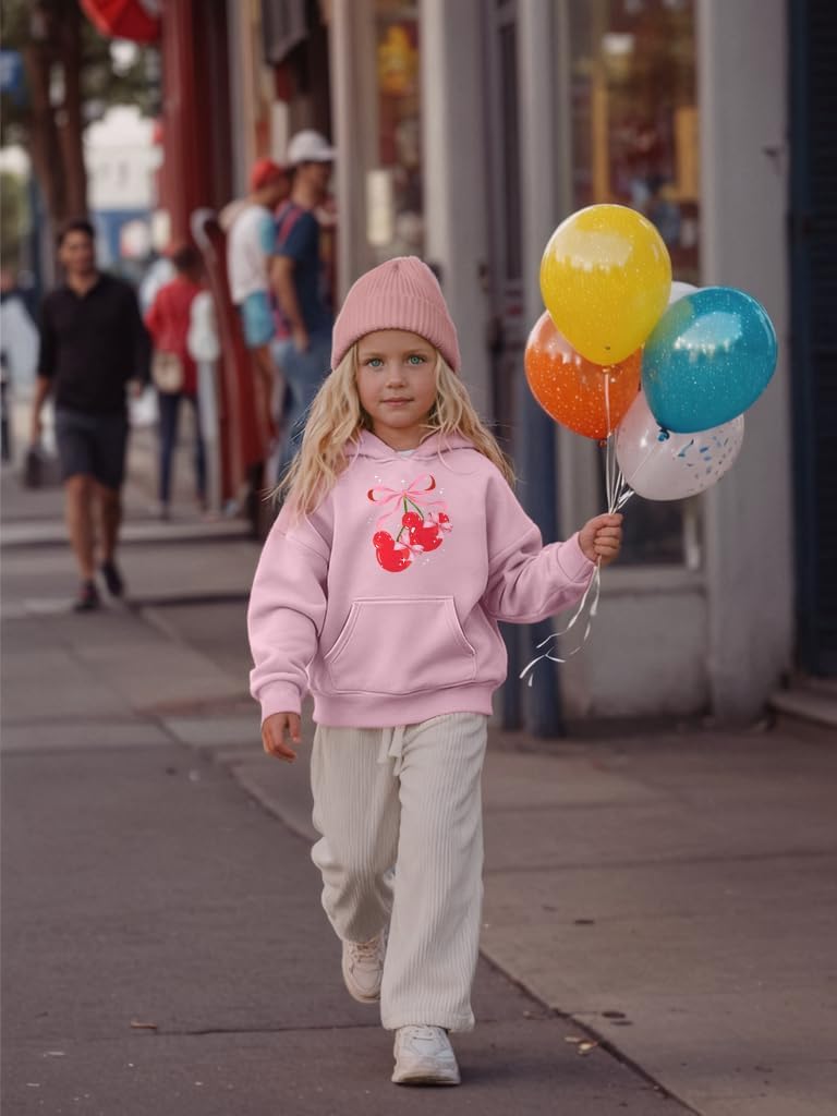 Girls Long Sleeve Hooded Sweatshirt Cherry and Bow Graphic Girls Hoodies Cute Fall Pullover Tops - Image 2