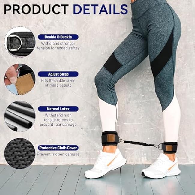 Ankle Resistance Bands with Cuffs Leg Strength Bands for Women Glutes Hip Building Exercise Bands for Working Out Fitness Yoga Martial Arts Ankle Straps for Butt Lift Exercise Equipment