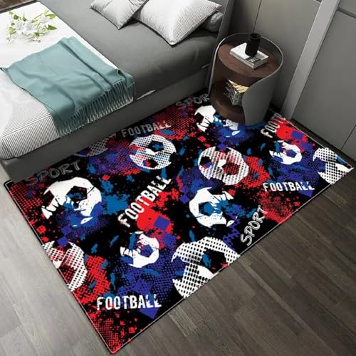 PEIHUODAN Tapis Foot pour Chambre Garçon Ado, Thème Sportif, Hip-hop, Graffiti, Tapis Football Antidérapant Lavable, en Flanelle Douce, pour Décoration De...