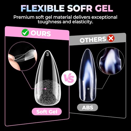 Image of UNA GELLA Stiletto Gel Nail Tips Medium 15 Sizes 300PCS Pre-Etched Clear Acrylic Nail Tips Easy DIY Salon Stiletto Almond Press On Nails Snug Fit Full False Fake Tips Extensions Long-Lasting Hold