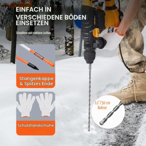 VEVOR 30er-Set Schneestangen 47,8 Zoll (121,5 cm) Auffahrtstangen orange UV-beständige Beschichtung Reflektierende Einfahrtsmarkierung Inkl. 1 Paar Schutzhandschuhe und 1 extralangen Stahlbohrer