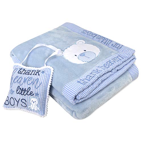 Image of Baby Essentials 30x40 Fleece Baby Blanket with Satin Trim for Boys, Girls Baby Blanket with Door Decor (Bear with Sign)