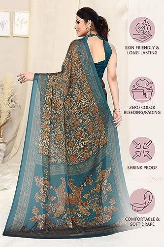 Image of MIRCHI FASHION Women Saree | Plain Weave Chiffon Abstract Printed Office Wear Sari with Blouse
