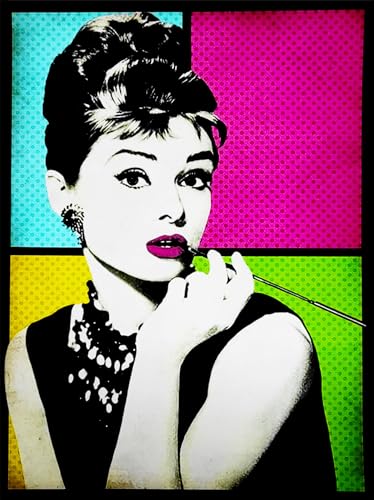 KUSTOM ART Audrey Hepburn Poster mural décoratif version Pop Art Impression artistique Papier Patiné 40 x 30 cm Sans cadre