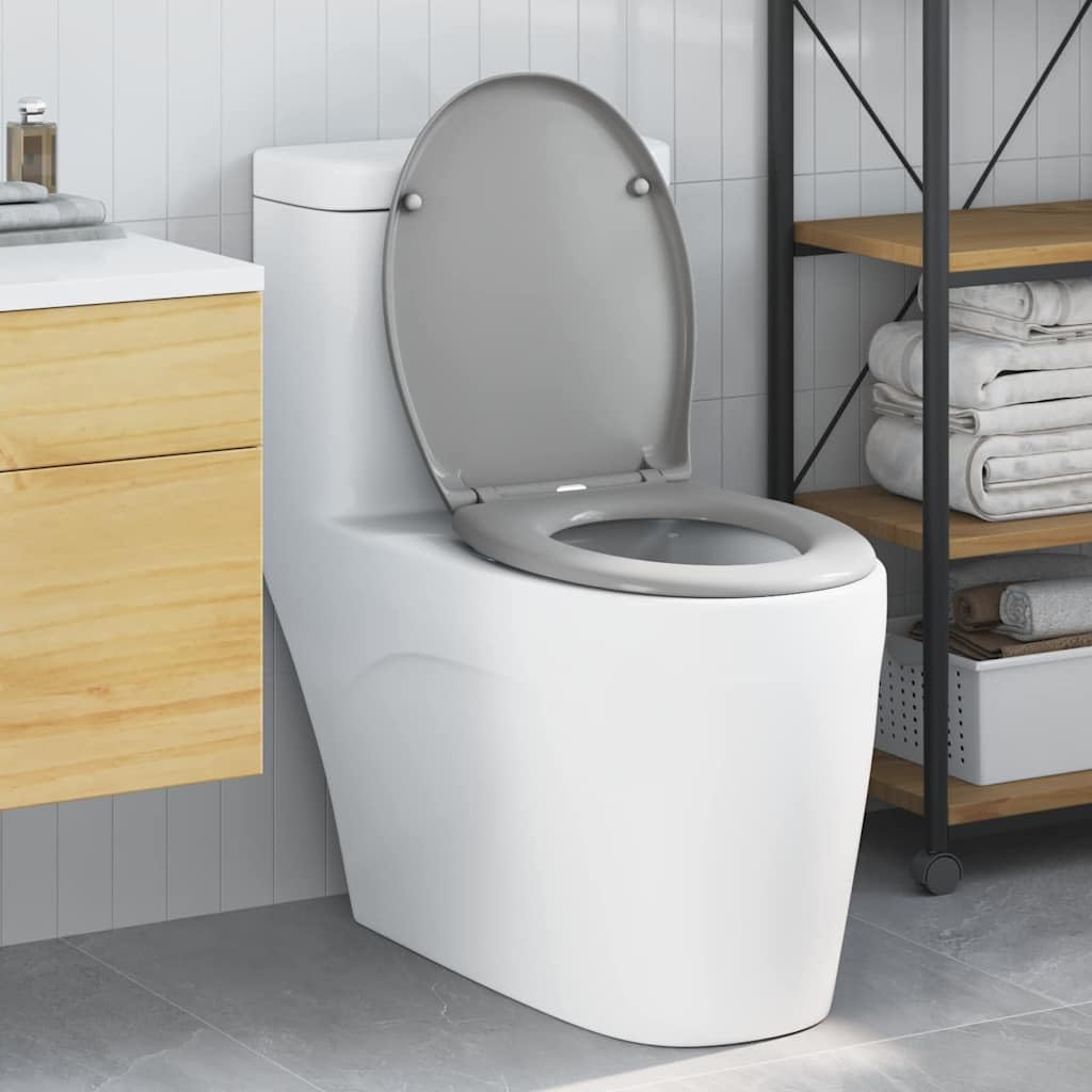 Asiento de inodoro gris de Duroplast 47 x 37 x 4 cm, asiento de inodoro con bisagra y fijación, asiento de inodoro para baño, baño e invitados, montaje rápido y duradero