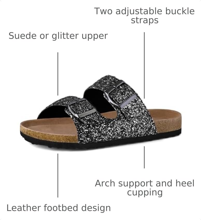 Image of mysoft Womens Flat Sandals Cork Footbed Slides with 2 Straps | Adjustable Buckle Slip On Comfortable Casual Light Weight Summer sandals