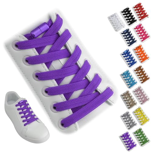 Yusimu Cordones Elásticos Planos – Cordones de Goma Autoabrochables con Cápsulas Metálicas, Ajuste Memory-Fit para Niños y Adultos, 8 mm, Ideales para Zapatillas, Tenis - Violeta - 120 cm