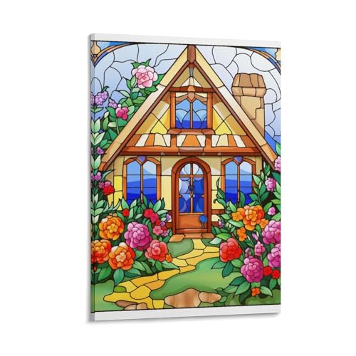 Chalet de village montagnard affiche deco moderne grand format 50x75 cm pour chambre