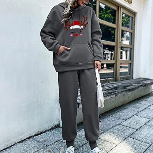 Roupas de Natal para mulheres, moletom com capuz de bolso canguru grande, manga comprida, pulôver e