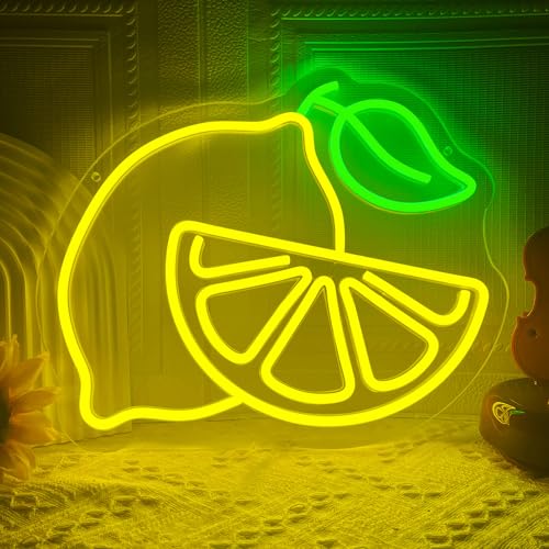 Image of Lemon Neon Sign for Wall Decor, Dimmable Yellow Lemons Neon Lights, Vibrant Fruit Themed Neon LED Signs for Kids Room, Bedroom, Restaurant, Bar, Club, Fruit Shop, Birthday Party
