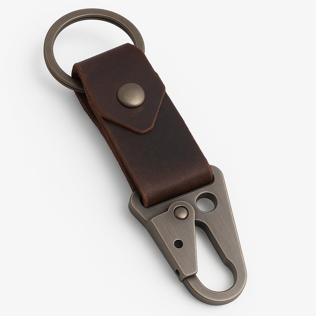 Leather Keychain with Belt Loop, Leather Tactical HK EDC Clip Fob Keychain Leather Key Holder, Key Case