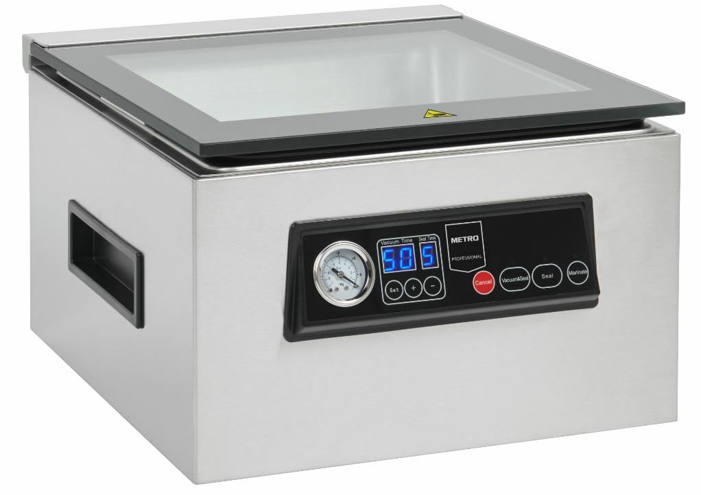 METRO Professional Kammervakuumierer GVS1200, Edelstahl/Glas, 37.2 x 44.3 x 24.9 cm, Kap. 7 L, pumpe 70L/min, Timer, 5 Funkionen, silber
