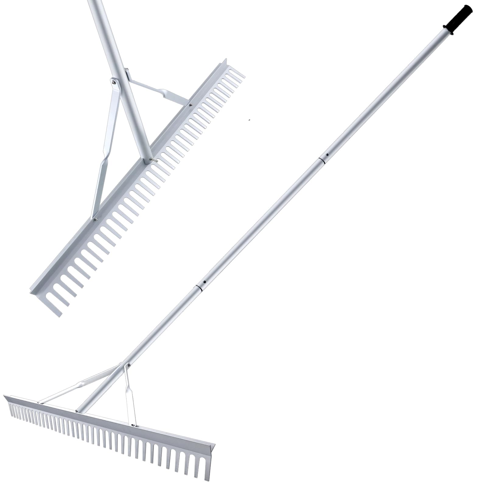 Rastrillo nivelador de césped de 76 x 25 cm, rastrillo resistente para césped con revestimiento antioxidante y mango ajustable, nivelador de césped que ahorra esfuerzo para el cuidado del césped en