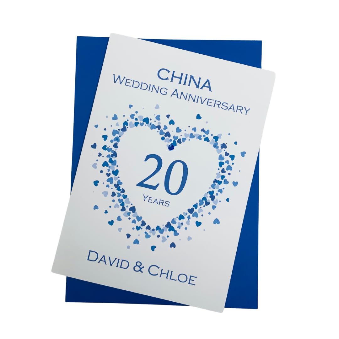 20th Wedding Anniversary Card - China 20 Year Twentieth Anniversary Greeting Card, Personalised Gift for Wife, Husband, Parents, Couple Friends - Various Designs (Love Heart) โ image 1