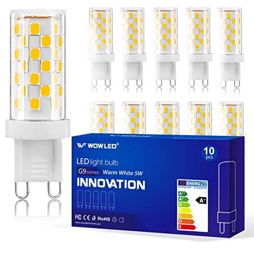WOWLED G9 Dimmable LED Light Bulbs, 5W Replace 40W Halogen Bulb, Warm White, 320LM 3000K, for Chandelier Home Lighting, AC220V-240V