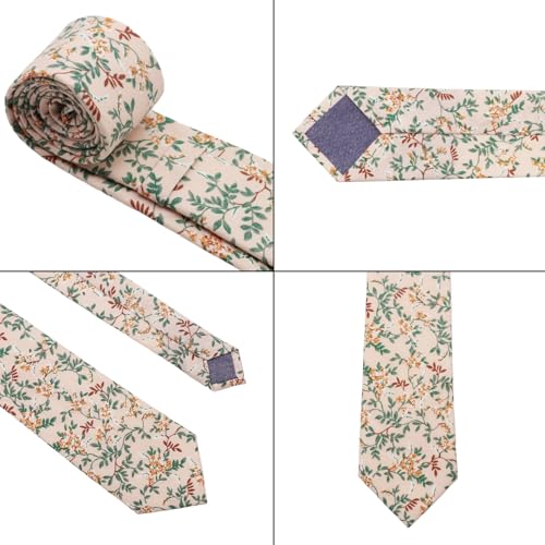 Image of Cotton Floral Ties for Men 2.76 inch Men's Skinny Tie Linen Flower Printed Neck Tie for Wedding Dating Party