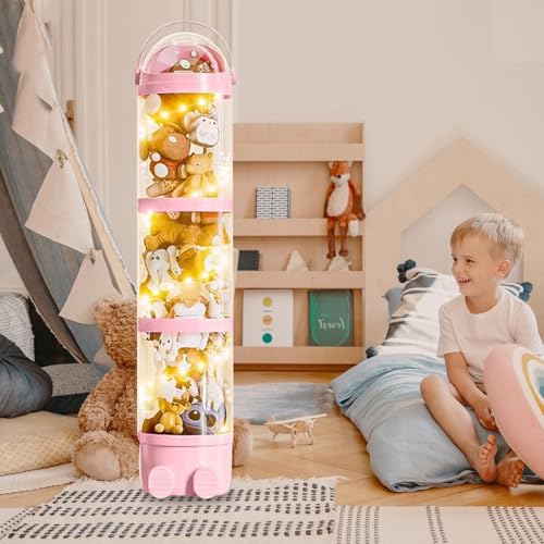 Tube de rangement pour animaux en peluche avec structure verticale transparente