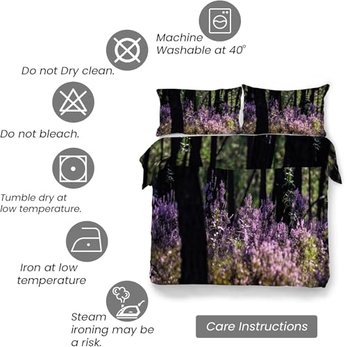 Housse de couette 200x200 fleurs lavande avec 2 taies d'oreiller