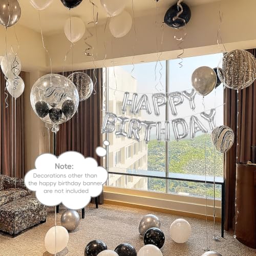Image of Silver Happy Birthday Banner Balloons 16 Inch Mylar Foil Letters