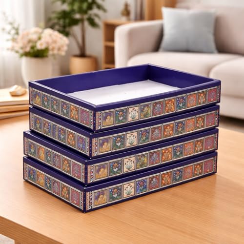 Image of SATYAM KRAFT 12 Pcs Multipurpose Folding Cardboard Gift Box | Premium Paper Hamper Empty DIY Tray for Wedding, Birthday, Gifting, Gift Packaging, Festive Foldable Hampers, Stylish Return Gifts (Dark blue)