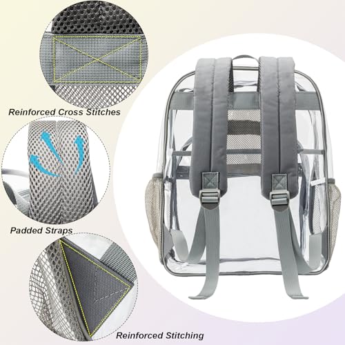 Image of gdbis Clear Backpack Heavy Duty, 17 inch Large PVC Transparent Bag with Reinforced Strap Stitches and Laptop Sleeve See Through Casual Backpack for Work Concert Travel Security - Grey