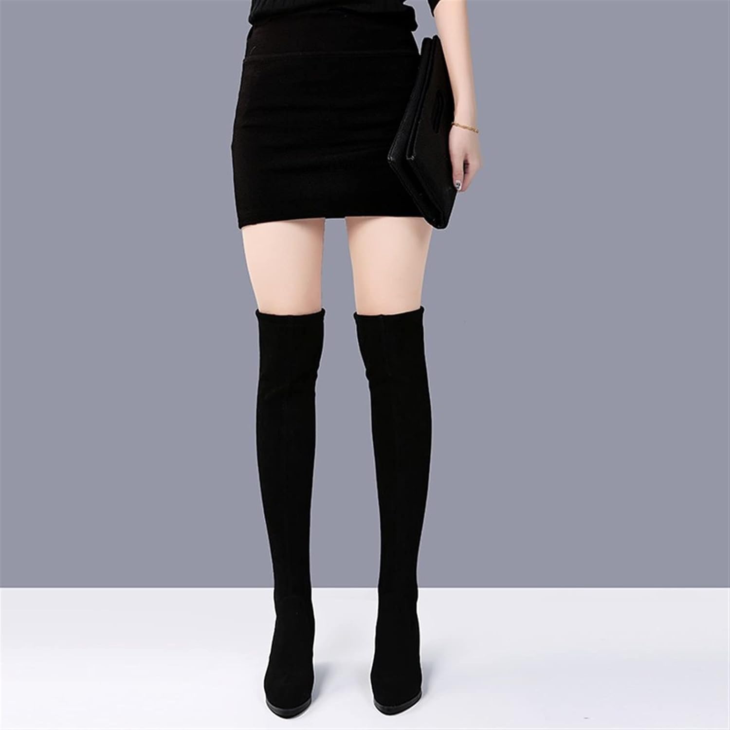 YDYCG Thigh High Boots Women Winter Fashion Boots New Over Knee Boots Women Shoes Sexy High Heels Boots Warm Fur Black Boots (Color : 3cm, Shoe Size : 5.5)