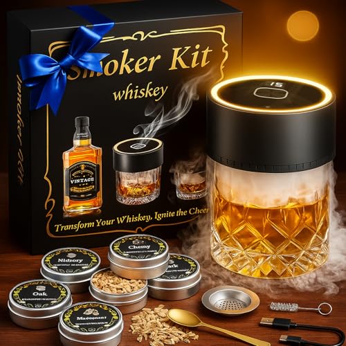 IGERI Electric Whiskey Smoker Kit - Old Fashioned Bourbon Drink Cocktail Whisky Smoking Kit Gifts for Dad Husband Men Father Whiskey Lovers, with Lights