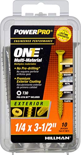 Power Pro Premium Tornillos Multi-Material Cabeza Plana, Acero Recubierto Epoxi, Para Madera, Metal, Concreto, Drywall y Plástico, Bronce, 1/4 x 3-1/2 pulgadas, Caja de 10 Tornillos miniatura 1