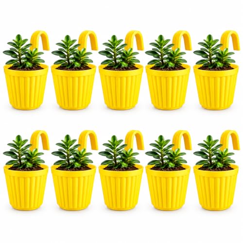 Image of Railing Planter Pot with Hook for Balcony, Window & Garden | Hanging Plant Pot for Flowers & Plants | Plastic Balcony Flower Pot, Pack of 10