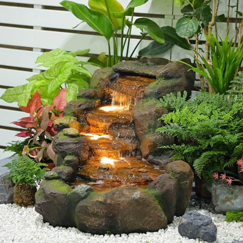 Image of Bumilgar Water Rock Fountain Outdoor 42.1-Inch Tiered Garden Waterfall