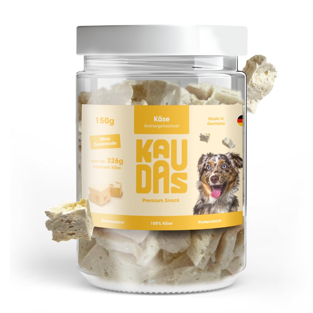 KäsePur Natursnack – 5 x 150g gefriergetrockneter Käse Leckerli Hund mit hohem Proteingehalt, 100% natürlicher Hundesnack aus je 326g Rohgewicht – ohne Zucker, Getreide & Zusatzstoffe
