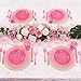 WDF 25 Guest Pink Plates with Pink Plastic Silverware&Pink Cups-Neon Clear Disposable Dinnerware include 50 Plates,25Forks, 25 Knives, 25 Spoons,25 Plastic Cups for Party and Baby Shower