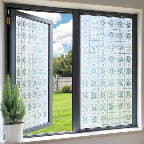 DARUITE Vinilos para Cristales, Las Flores de Luz y Sombra patrón y Efecto Arcoíris Vinilo Adhesivo Cristal Electrostaticos Anti UV Decorativos Vinilo Ventana para Oficinas y Dormitorios(30 x 200CM)