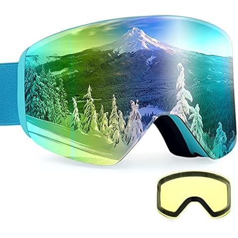 Dizokizo Ski Goggles Anti Fog 100% UV Protection Dual Detachable Lens Snowboard Goggles for Men Women Youth REVO Gold Cover