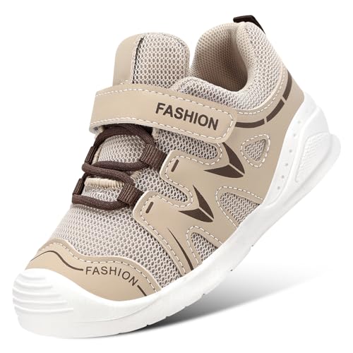 DEEKEY Toddler Shoes for Boys & Girls - First Walkers Non Slip Sneakers | Lightweight Breathable Barefoot Design for Preschool Running & Outdoor Play（Khaki ，Toddler 8）