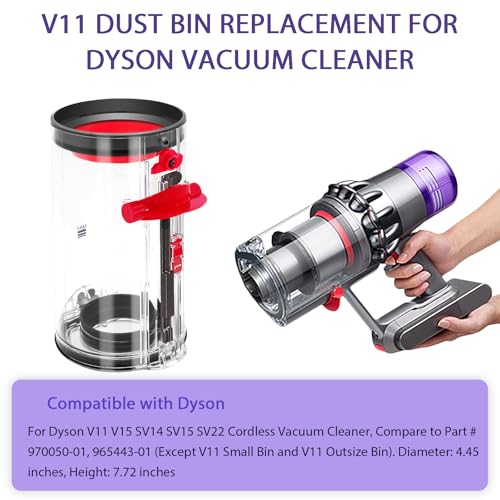 Image of Upgraded Dust Bin Replacement Parts for Dyson V11 V15 SV14 SV15 SV22 Vacuum Cleaner Canister, Vacuum Dust Bin Compare to Part # 970050-01, 965443-01. Diameter: 4.45 inches, Height: 7.72 inches