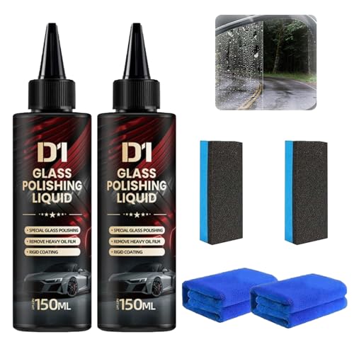 Bianca Glass Polish, D1Car Glass Polish, D1Windshield Cleaner, Glass Film Remover, Anti-Fog Hydrophobic Coating Spray, Removes Scratches, Wiper Marks and Film (2 Pack)