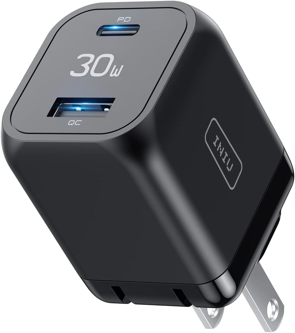 INIU USB C Charger, 30W PD QC 3.0 Dual Port Type C Fast Charging Compact Charger Block with Foldable Plug for iPhone 16 15 Pro Max Samsung S24 S23 Note 20 iPad Pro Google AirPods etc