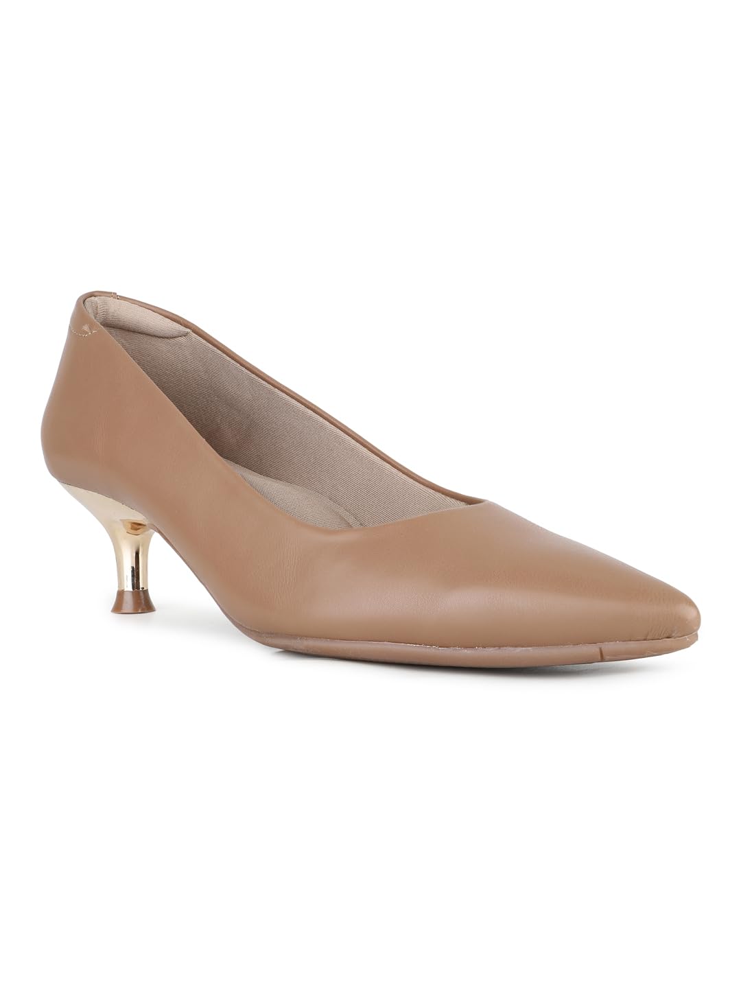 Womens Women Beige Solid Pattern Pointed Toe Kitten Heel Pumps Pump-image-48