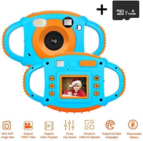 Kids Camera DIWUER Shockproof Digital Camera Children Creative Gift Mini Video Camcorder for Boys Girls with Soft Silicone Shell Mic Flash and 16GB Memory Card