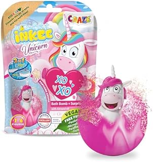 CRAZE INKEE UNICORN kula kąpielowa dla dzieci z niespodzianką, 100 g z figurkami jednorożca, zapach pop-cornu